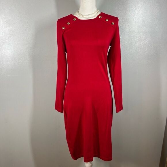 NWT Calvin Klein Red Long Sleeve Sheath Dress MSRP$134.00 - Picture 2 of 8